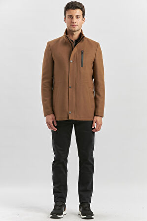 Kaşe Dik Yaka Kapitoneli Astar Slim Fit Dar Kesim Klasik Kaban 1008245150