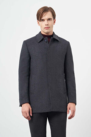 Lacivert Kaşe Bebe Yaka Kendinden Desenli Yırtmaçsız Sırt Kapitoneli Astar Comfort Fit Classic Kaban 1008245155