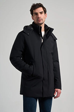 Siyah Bez Ayağı Dik Yaka Düz Tam Astar Standart Fit Casual Kaban 1008245156_001