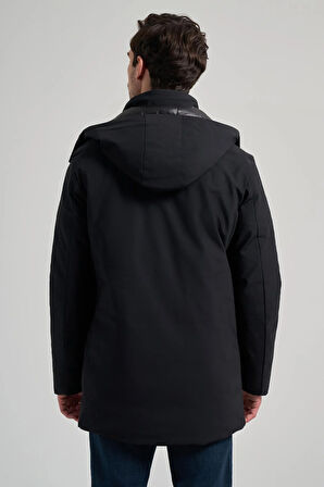 Siyah Bez Ayağı Dik Yaka Düz Tam Astar Standart Fit Casual Kaban 1008245156_001