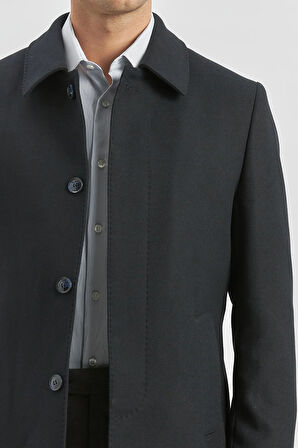 Koyu Lacivert Kaşe Bebe Yaka Kapitoneli Astar Comfort Fit Rahat Kesim Klasik Kaban 1008245161