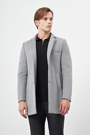 Gri Kaşe Dik Yaka Kapitoneli Astar Slim Fit Dar Kesim Klasik Kaban 1008245171