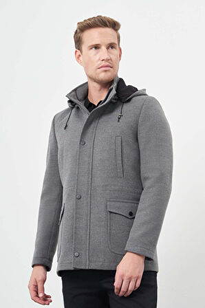 Füme Kaşe Dik Yaka Astarlı Slim Fit Dar Kesim Klasik Kaban 1008245272