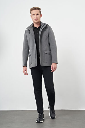 Füme Kaşe Dik Yaka Astarlı Slim Fit Dar Kesim Klasik Kaban 1008245272