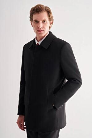 Siyah Kaşe Bebe Yaka Kapitoneli Astar Comfort Fit Rahat Kesim Klasik Kaban 1008245161