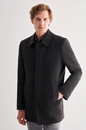 Koyu Antrasit Kaşe Bebe Yaka Kapitoneli Astar Comfort Fit Rahat Kesim Klasik Kaban 1008245161