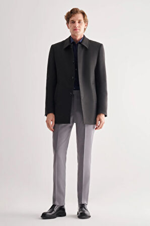 Koyu Antrasit Kaşe Bebe Yaka Kapitoneli Astar Comfort Fit Rahat Kesim Klasik Kaban 1008245161