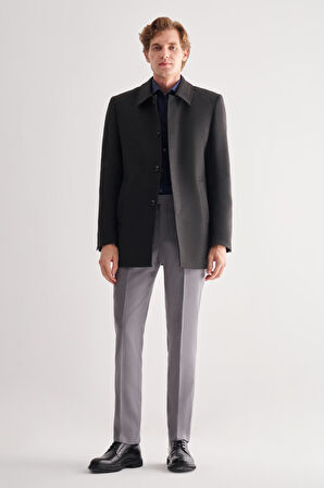 Koyu Antrasit Kaşe Bebe Yaka Kapitoneli Astar Comfort Fit Rahat Kesim Klasik Kaban 1008245161