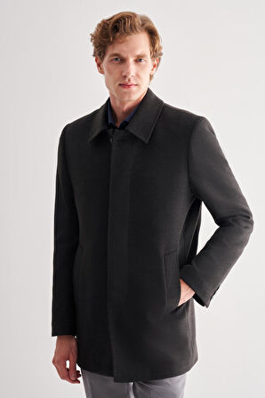 Koyu Antrasit Kaşe Bebe Yaka Kapitoneli Astar Comfort Fit Rahat Kesim Klasik Kaban 1008245161