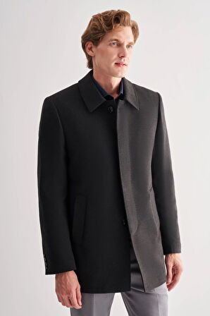 Koyu Antrasit Kaşe Bebe Yaka Kapitoneli Astar Comfort Fit Rahat Kesim Klasik Kaban 1008245161