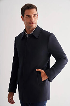 Koyu Lacivert Kaşe Bebe Yaka Kapitoneli Astar Comfort Fit Rahat Kesim Klasik Kaban 1008245161