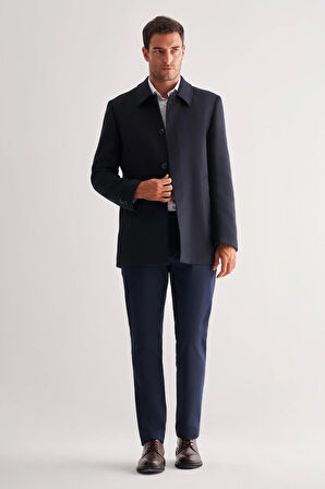 Koyu Lacivert Kaşe Bebe Yaka Kapitoneli Astar Comfort Fit Rahat Kesim Klasik Kaban 1008245161