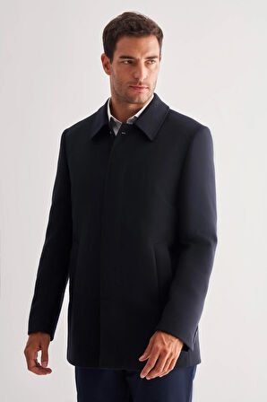 Koyu Lacivert Kaşe Bebe Yaka Kapitoneli Astar Comfort Fit Rahat Kesim Klasik Kaban 1008245161