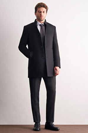 Siyah Hakim Yaka Classic Slim Fit Esnek Kaban 1008255162