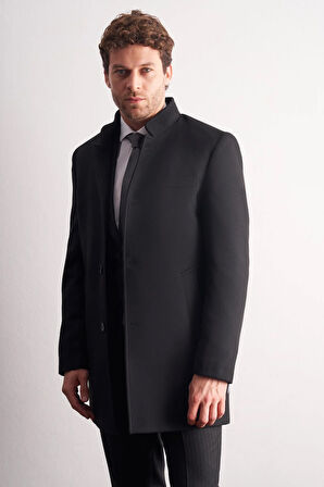 Siyah Hakim Yaka Classic Slim Fit Esnek Kaban 1008255162