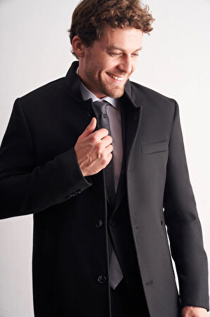 Siyah Hakim Yaka Classic Slim Fit Esnek Kaban 1008255162