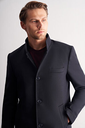 Koyu Lacivert Hakim Yaka Classic Slim Fit Esnek Kaban 1008255162