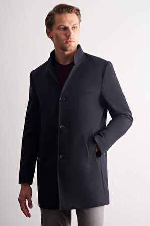 Koyu Lacivert Hakim Yaka Classic Slim Fit Esnek Kaban 1008255162