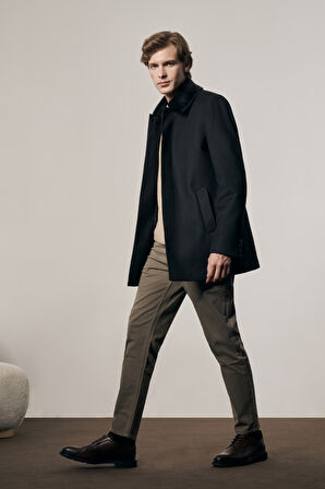 Siyah Kürklü Yaka Classic Comfort Fit Esnek Kaban 1008255163