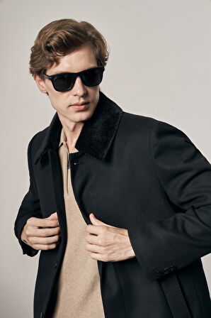 Siyah Kürklü Yaka Classic Comfort Fit Esnek Kaban 1008255163