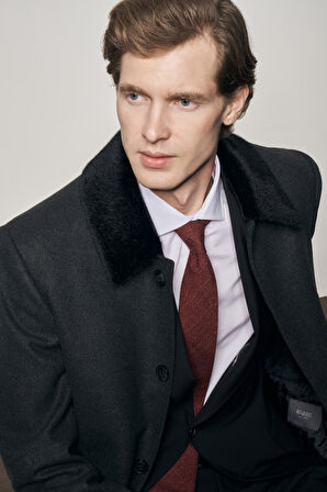 Antrasit Kürklü Yaka Classic Comfort Fit Esnek Kaban 1008255163