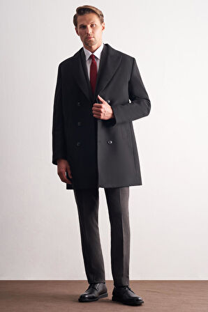 Siyah Kılıç Yaka Kruvaze Comfort Fit Esnek Classic Kaban 1008255164