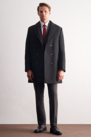 Siyah Kılıç Yaka Kruvaze Comfort Fit Esnek Classic Kaban 1008255164