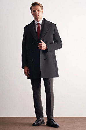 Siyah Kılıç Yaka Kruvaze Comfort Fit Esnek Classic Kaban 1008255164