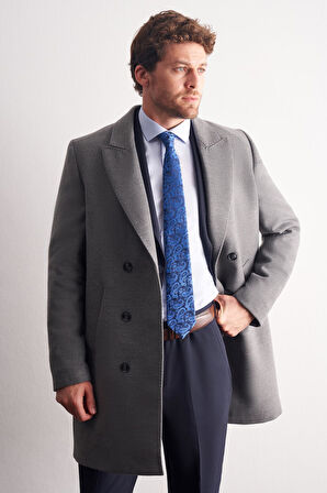 Gri Kılıç Yaka Kruvaze Comfort Fit Esnek Classic Kaban 1008255164