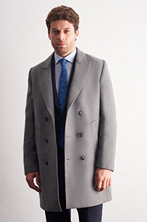 Gri Kılıç Yaka Kruvaze Comfort Fit Esnek Classic Kaban 1008255164