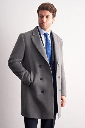 Gri Kılıç Yaka Kruvaze Comfort Fit Esnek Classic Kaban 1008255164