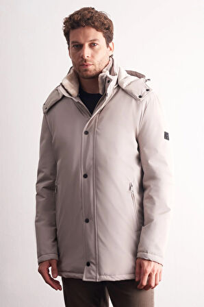 Taş Rengi Çıkma Kapşonlu Dik Yaka Yırtmaçsız Esnek Classic Kaban 1008255165