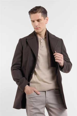 Kahverengi Mono Yaka Yan Cep Comfort Fit Esnek Kaşe Kaban 1008255260