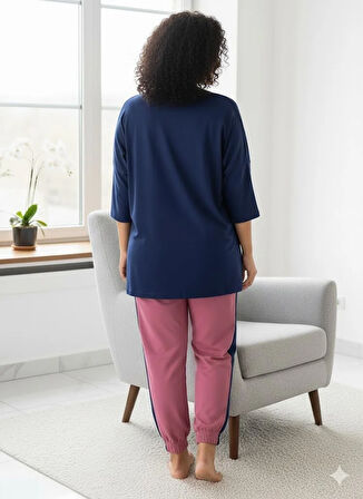 KADIN BÜYÜK BEDEN LACİVERT EŞOFMAN TAKIMI