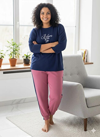 KADIN BÜYÜK BEDEN LACİVERT EŞOFMAN TAKIMI