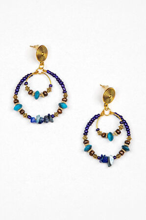 Otantik Doğal Taşlı Halka Küpe 