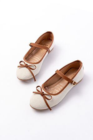 6321 Bej Keten Günlük Baret Tokalı Kadın Babet