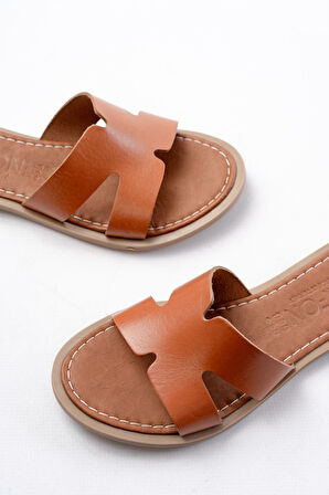 169-6100 Taba Ortopedik Hakiki Deri Kadın Terlik 