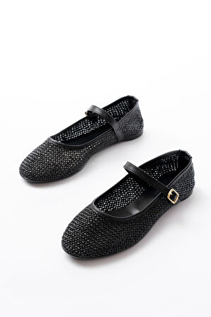 7432 Siyah Fileli Toka Detaylı Günlük Kadın Babet  