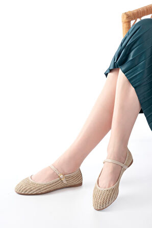 7432 Bej Fileli Toka Detaylı Günlük Kadın Babet 