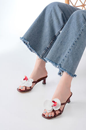 S-622 Bordo Orkide Detaylı İnce Topuklu Kadın Terlik   