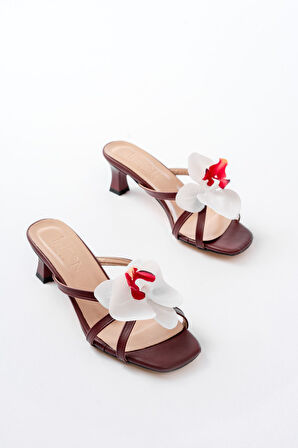 S-622 Bordo Orkide Detaylı İnce Topuklu Kadın Terlik   