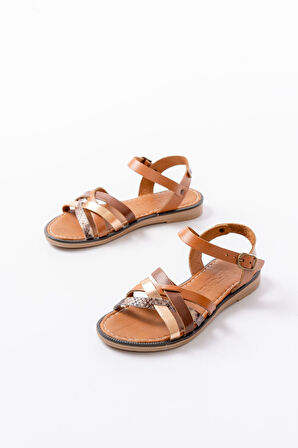 205-093 Taba Garni Hakiki Deri Ortopedik Taban Kadın Sandalet  