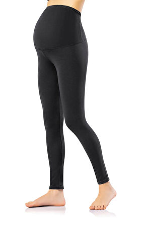 Kadın Siyah Pamuklu Hamile Yüksek Bel Tayt