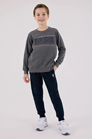 Polo Erkek Çocuk Rahat Uzun Kollu Pamuklu Pijama Takımı Antrasit Yumuşak Kumaş