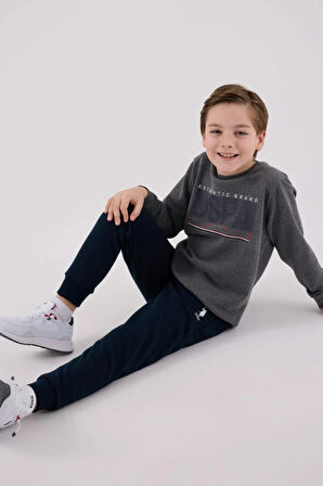 Polo Erkek Çocuk Rahat Uzun Kollu Pamuklu Pijama Takımı Antrasit Yumuşak Kumaş