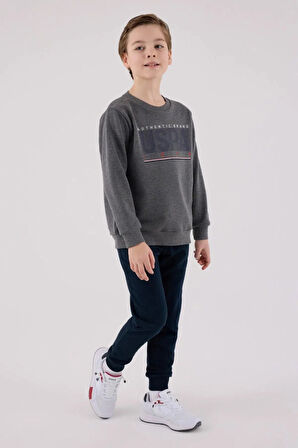 Polo Erkek Çocuk Rahat Uzun Kollu Pamuklu Pijama Takımı Antrasit Yumuşak Kumaş