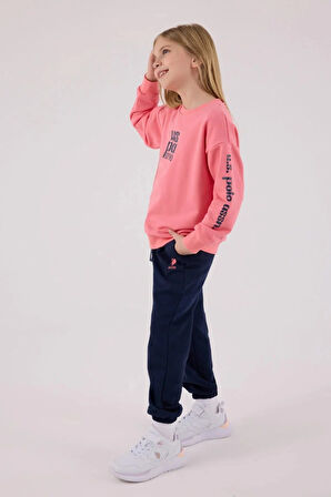 Polo Kız Çocuk Rahat Uzun Kollu Pamuklu Pijama Takımı Pembe Yumuşak Kumaş