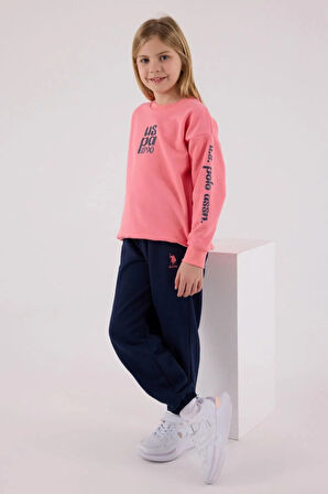 Polo Kız Çocuk Rahat Uzun Kollu Pamuklu Pijama Takımı Pembe Yumuşak Kumaş