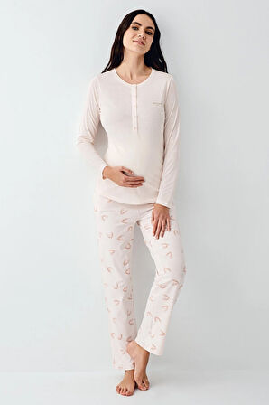 Kadın Lisanslı Hamile Giyim Yumuşak Doku Uzun Kollu Pijama Takımı 2 Çift Çorap Hediye